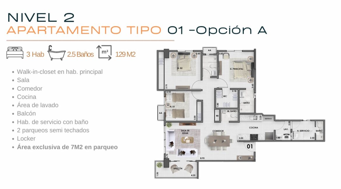 6. nivel 2 - apartamentos tipo 01 - opcion A . disp