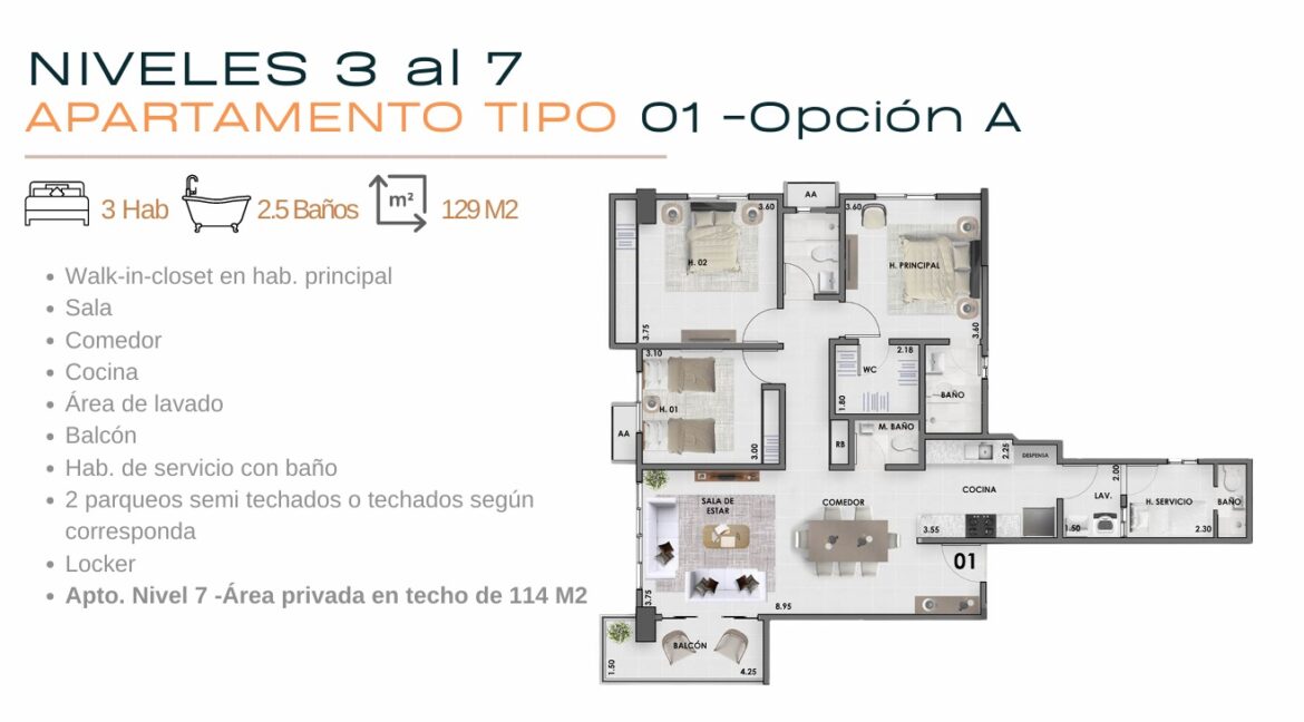8. nivel 3 -7 - apartamentos tipo 01 - opcion A . disp